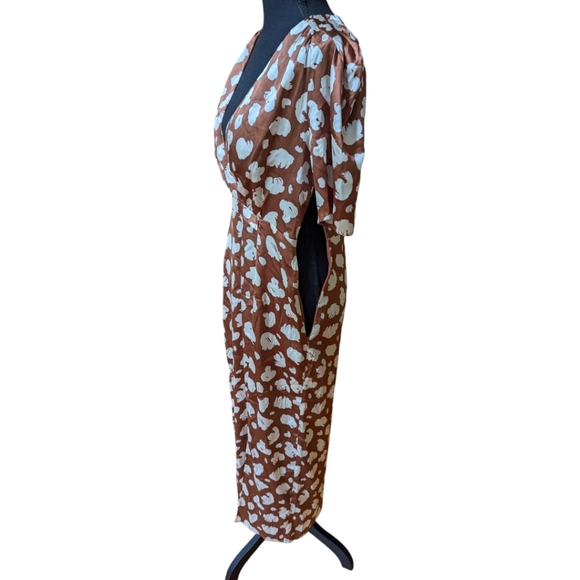 French Connection Aimee Abstract Print Midi Dress Brown Patina Cream sz 6 - Picture 4 of 12